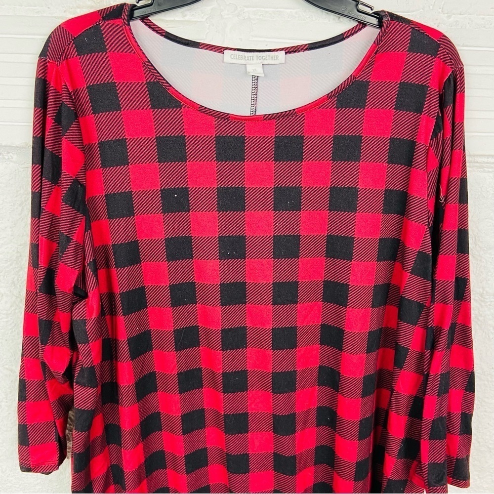 Celebrate together Red and Black buffalo Plaid Long Sleeve stretch mini Dress XL - Picture 4 of 13